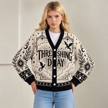 Fourth Wing cardigan Threshing Day cream dragon emblem knit - view 2