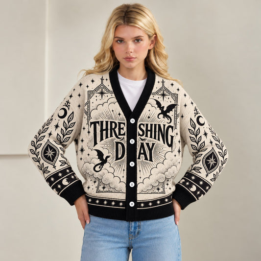 Fourth Wing cardigan Threshing Day cream dragon emblem knit - view 2