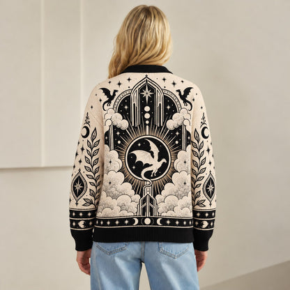Fourth Wing cardigan Threshing Day cream dragon emblem knit - view 4