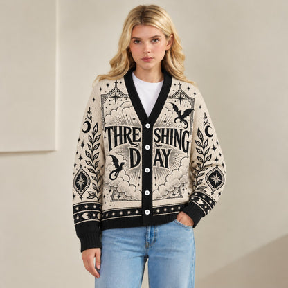 Fourth Wing cardigan Threshing Day cream dragon emblem knit - view 7