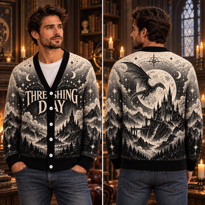 Fourth Wing cardigan Threshing Day moonlit dragon mountain black gray knit - view 1