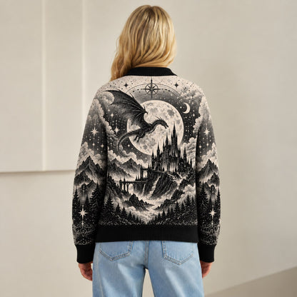 Fourth Wing cardigan Threshing Day moonlit dragon mountain black gray knit - view 6