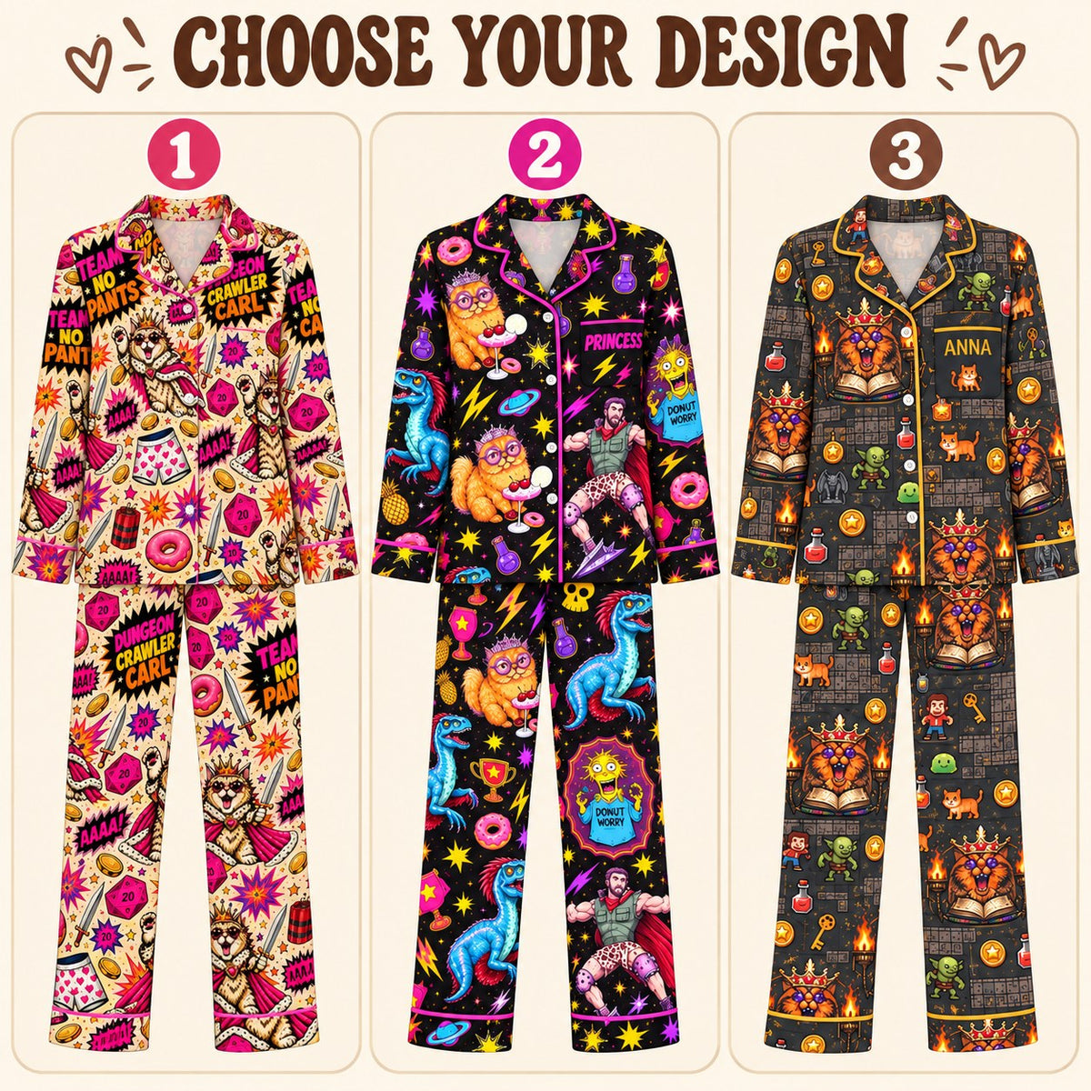 Choose your design – 3 Dungeon Crawler Carl satin pajama prints