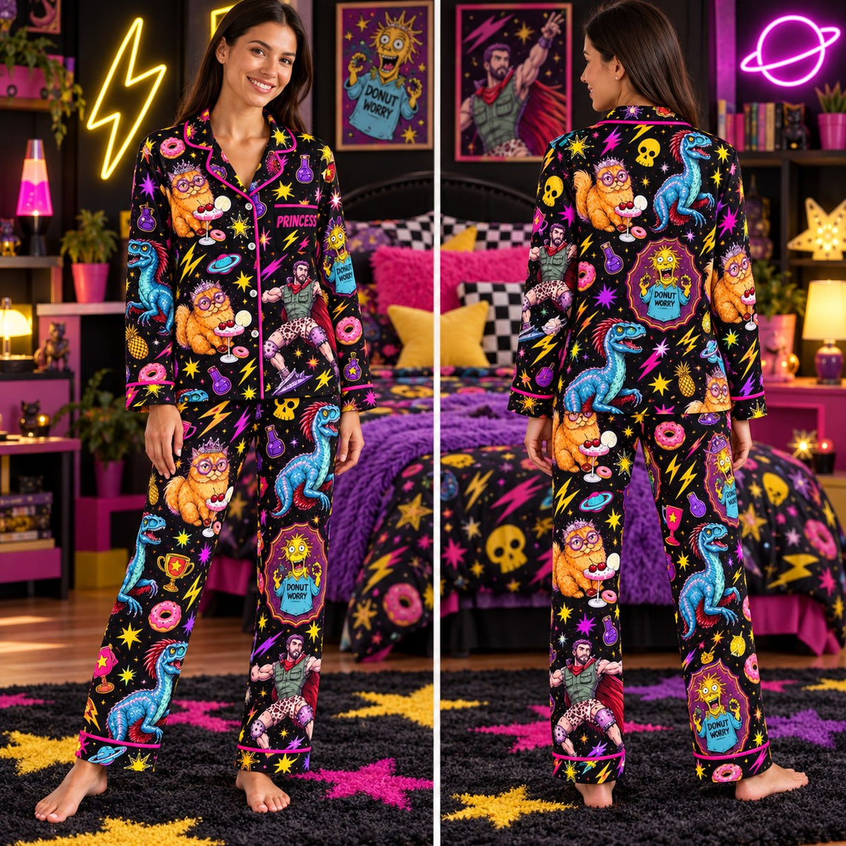 Dungeon Crawler Carl satin pajamas Design 2 – front and back view