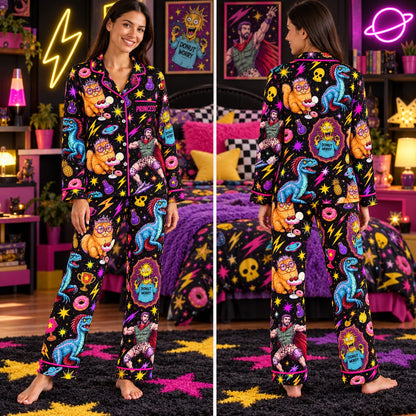 Dungeon Crawler Carl satin pajamas Design 2 – front and back view
