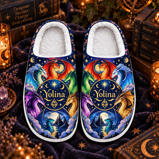 Custom name Wings of Fire dragon tribes slippers - flat lay