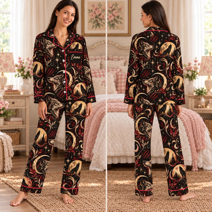 Crescent City satin pajamas Design 1 – front and back view