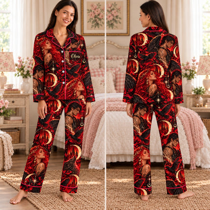 Crescent City satin pajamas Design 2 – front and back view