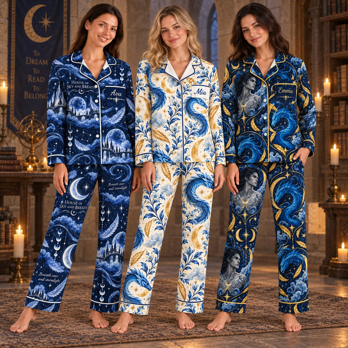 Crescent City satin pajamas – personalized matching PJ sets with custom names