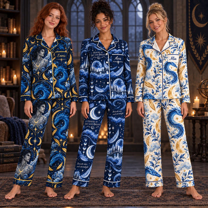 Crescent City bookish pajamas – group of friends in personalized satin PJs