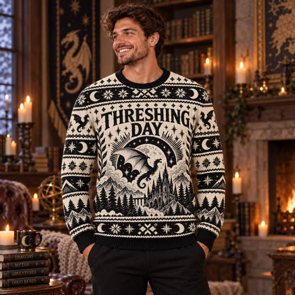 Threshing Day Sunburst Dragon Knit Ugly Christmas Sweater