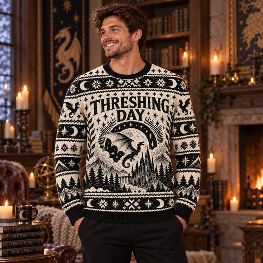 Threshing Day Sunburst Dragon Knit Ugly Christmas Sweater