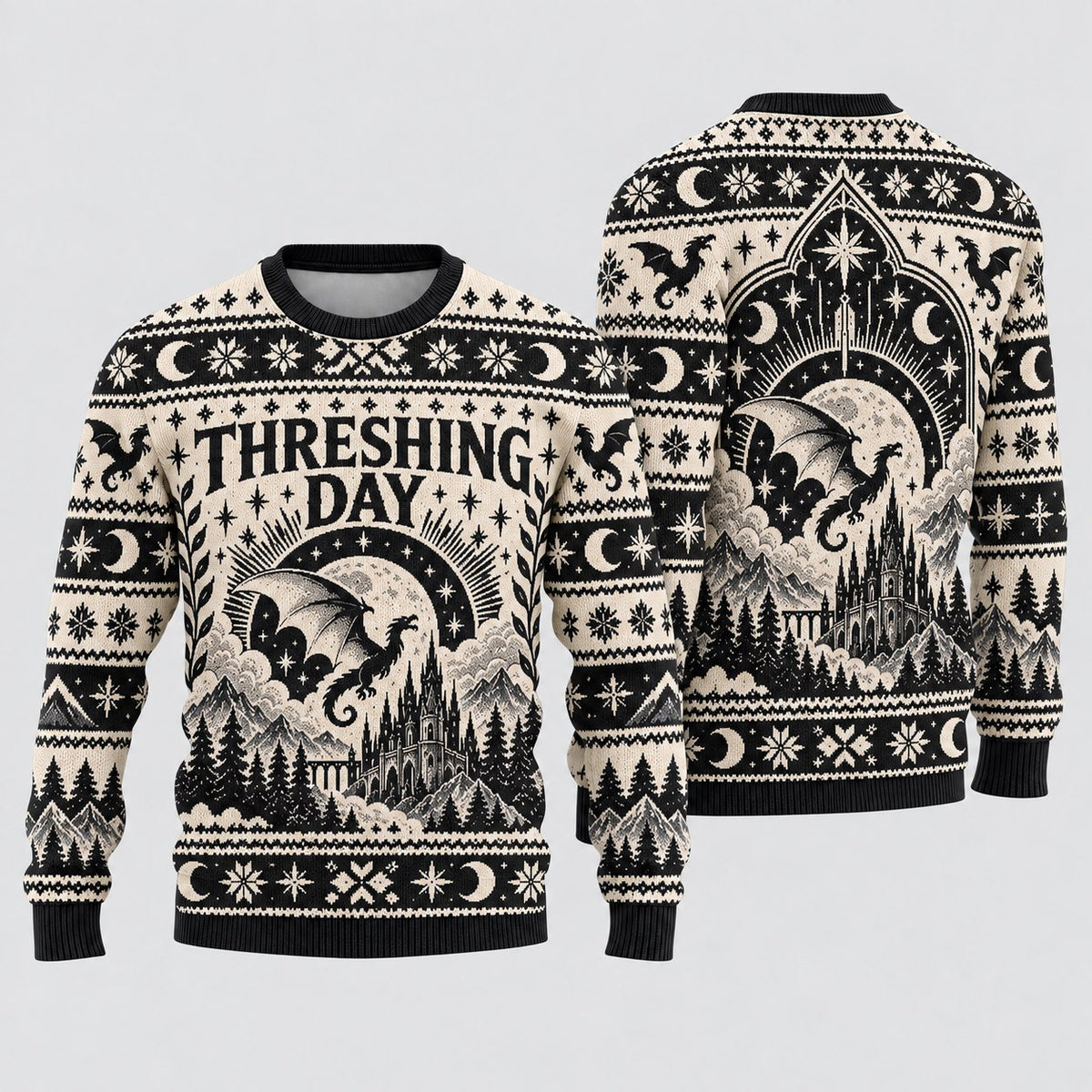 Threshing Day Sunburst Dragon Knit Ugly Christmas Sweater