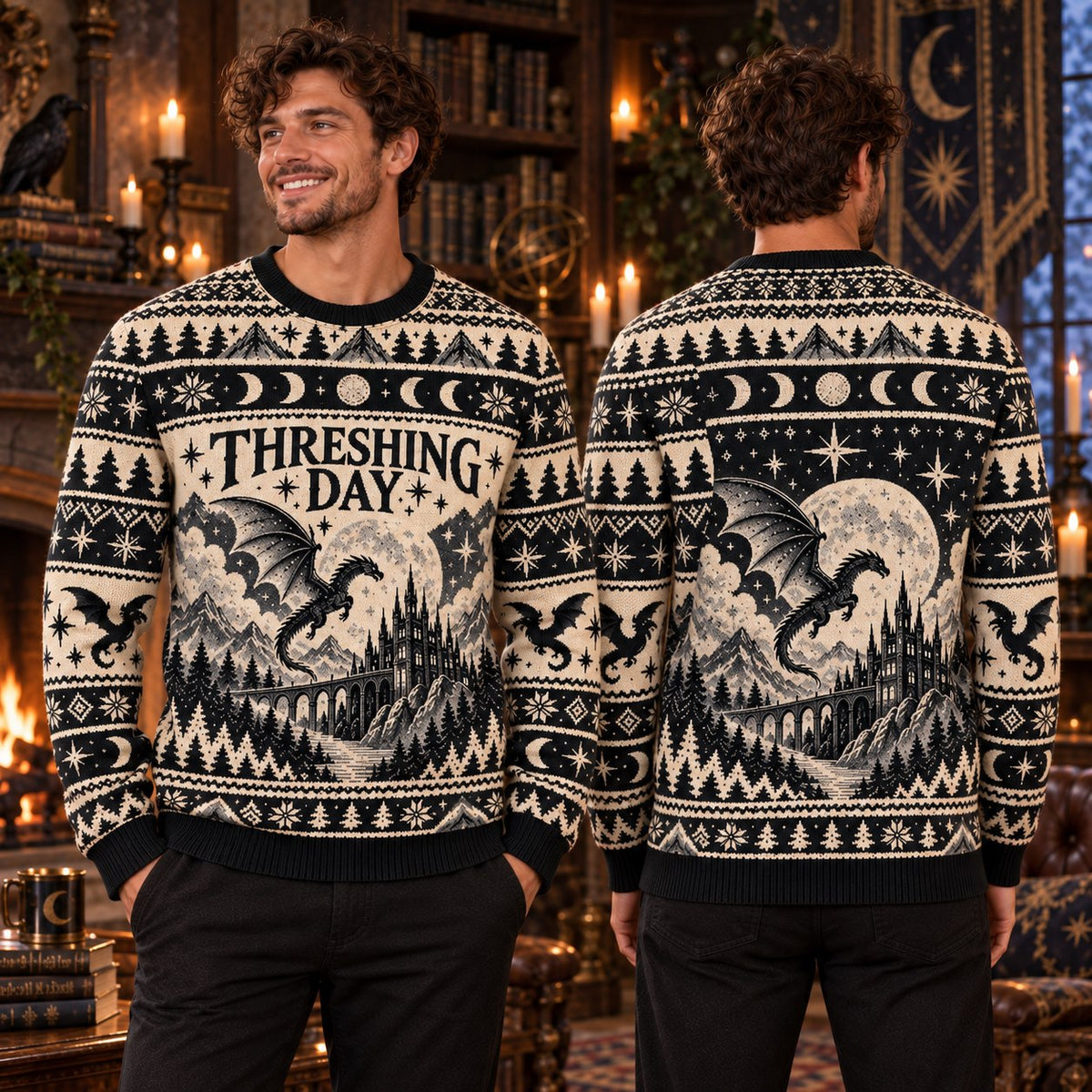 Threshing Day Mountain Bridge Knit Ugly Christmas Sweater
