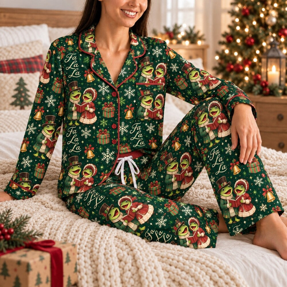 Cream Christmas Character Pajamas Set, Long Sleeve, Short Sleeve or Pajama Pants, Festive Holiday Sleepwear