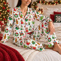 White Festive Christmas Pajamas Set, Long Sleeve, Short Sleeve or Pajama Pants, Holiday Character Print