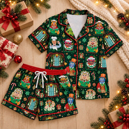 Festive Character Christmas Pajamas Set, Long Sleeve, Short Sleeve or Pajama Pants, Holiday Sleepwear