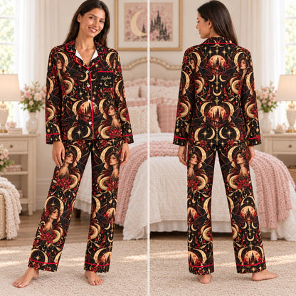Crescent City satin pajamas Design 3 – front and back view