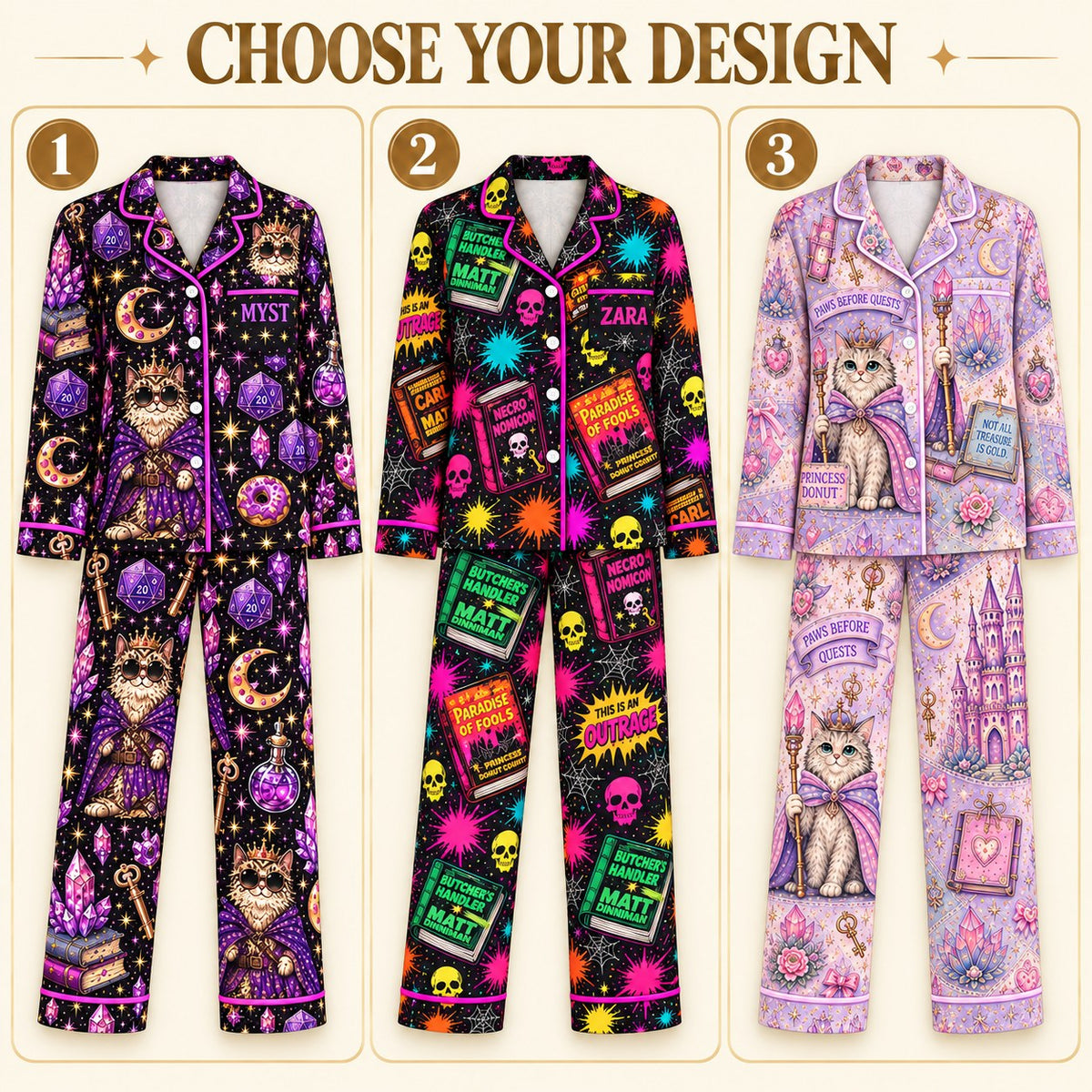 Choose your design – 3 Dungeon Crawler Carl satin pajama prints