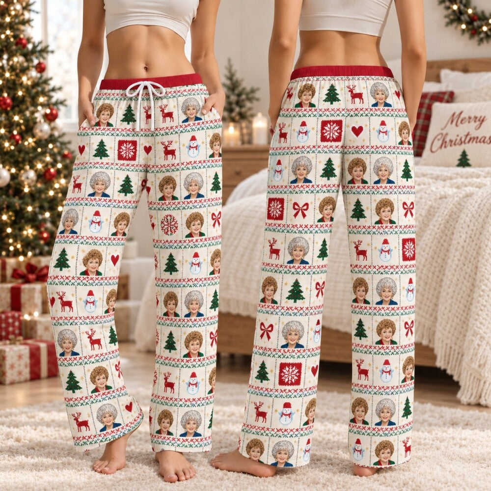 Christmas Friends Pajamas Set, White Festive Print, Long Sleeve, Short Sleeve or Pajama Pants