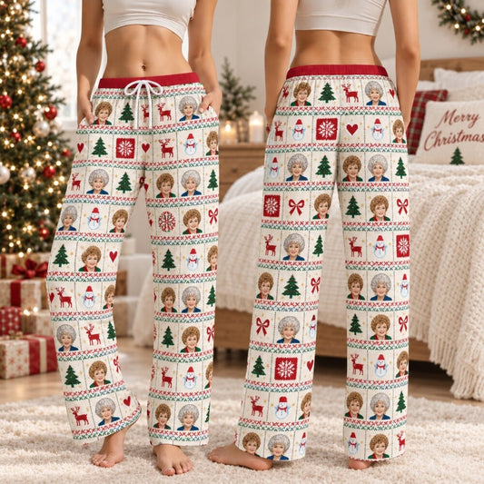 Christmas Friends Pajamas Set, White Festive Print, Long Sleeve, Short Sleeve or Pajama Pants