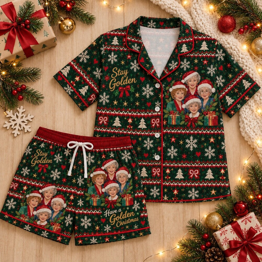 Red Green Holiday Reindeer Pajamas Set, Long Sleeve, Short Sleeve or Pajama Pants, Christmas Sleepwear