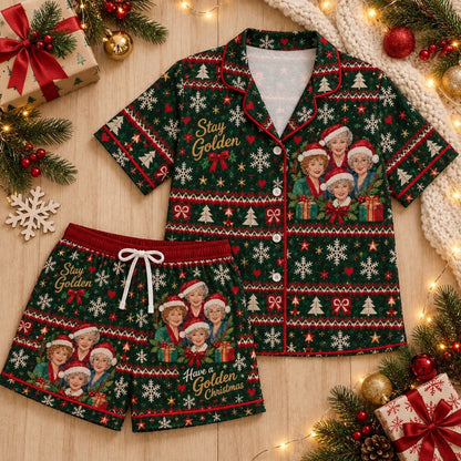 Red Green Holiday Reindeer Pajamas Set, Long Sleeve, Short Sleeve or Pajama Pants, Christmas Sleepwear