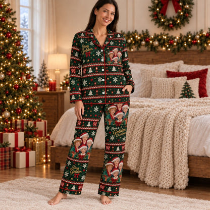Red Green Holiday Reindeer Pajamas Set, Long Sleeve, Short Sleeve or Pajama Pants, Christmas Sleepwear