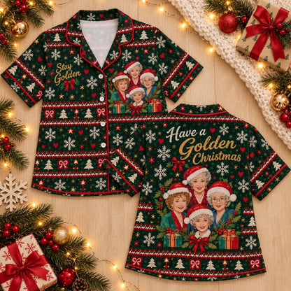 Red Green Holiday Reindeer Pajamas Set, Long Sleeve, Short Sleeve or Pajama Pants, Christmas Sleepwear