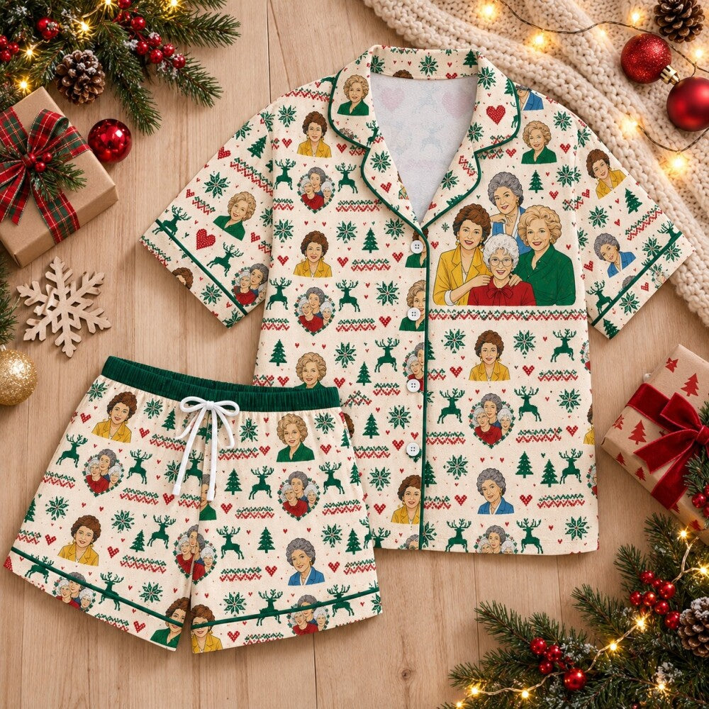 Red Green Holiday Reindeer Pajamas Set, Long Sleeve, Short Sleeve or Pajama Pants, Christmas Sleepwear