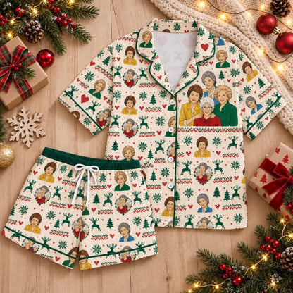 Red Green Holiday Reindeer Pajamas Set, Long Sleeve, Short Sleeve or Pajama Pants, Christmas Sleepwear