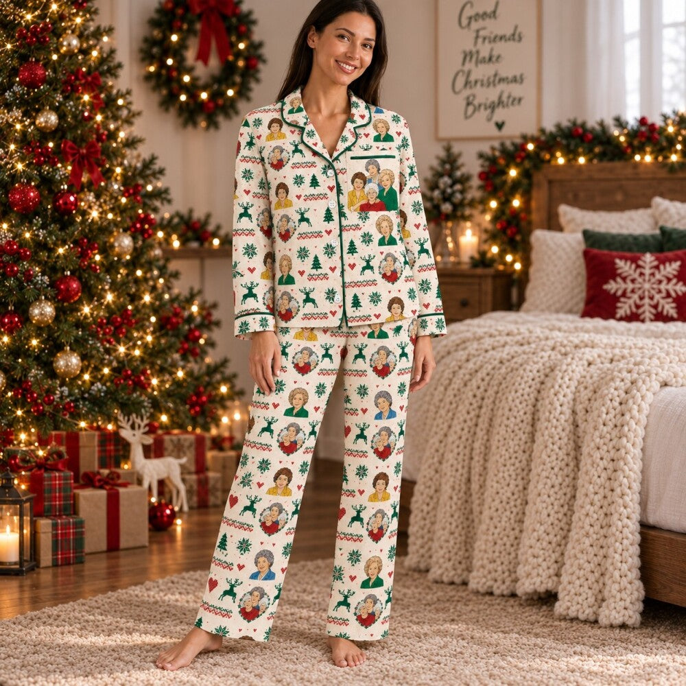 Red Green Holiday Reindeer Pajamas Set, Long Sleeve, Short Sleeve or Pajama Pants, Christmas Sleepwear