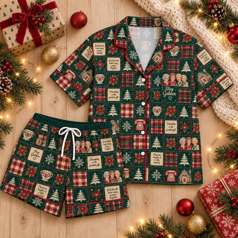 Colorful Friends Patchwork Christmas Pajamas Set, Long Sleeve, Short Sleeve or Pajama Pants
