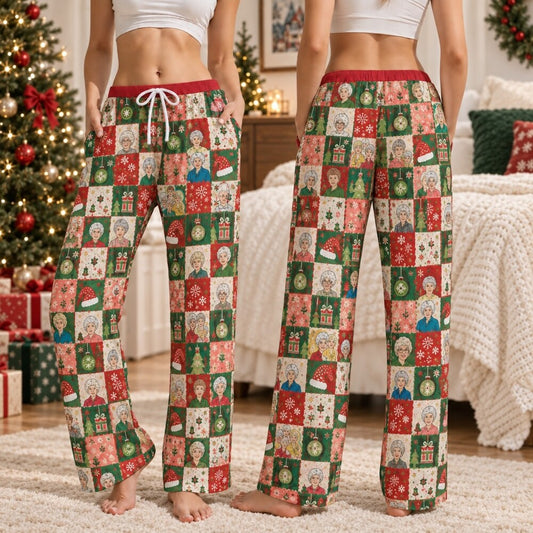 Colorful Christmas Quote Pajamas Set, Patchwork Print, Long Sleeve, Short Sleeve or Pajama Pants