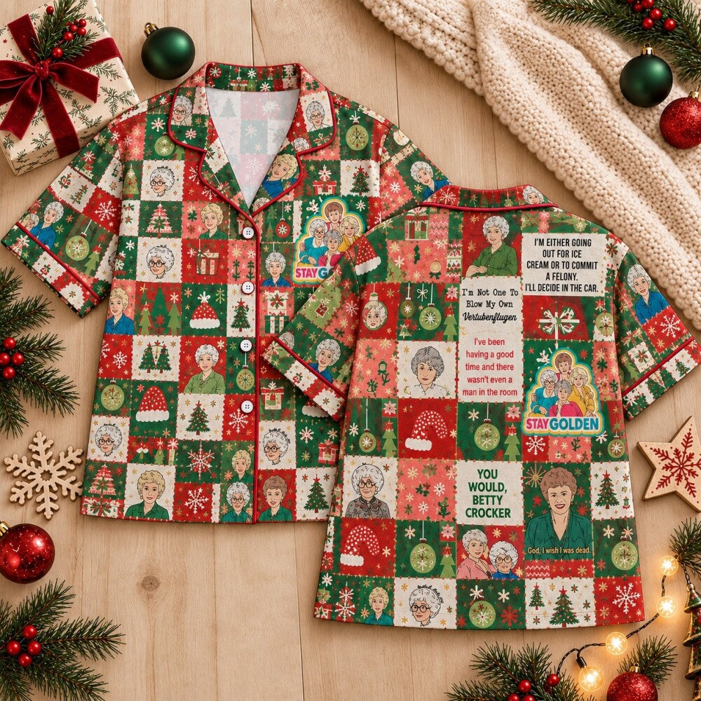Colorful Christmas Quote Pajamas Set, Patchwork Print, Long Sleeve, Short Sleeve or Pajama Pants