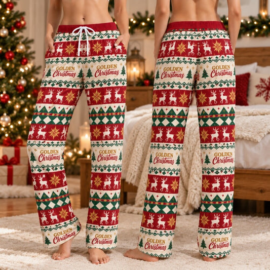 Red Green Reindeer Christmas Pajamas Set, Long Sleeve, Short Sleeve or Pajama Pants, Holiday Gift
