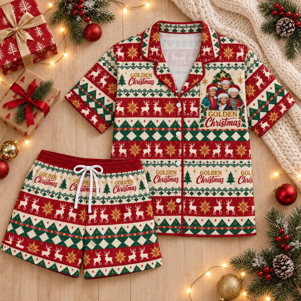 Red Green Reindeer Christmas Pajamas Set, Long Sleeve, Short Sleeve or Pajama Pants, Holiday Gift
