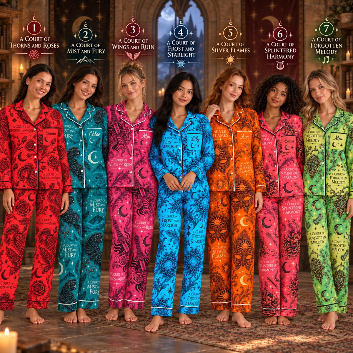 ACOTAR satin pajamas – personalized matching PJ sets with custom names