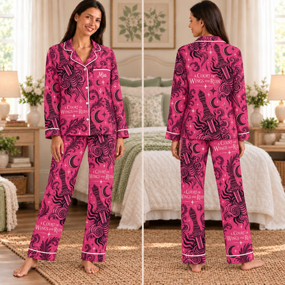 ACOTAR satin pajamas 3. Wings and Ruin – front and back view