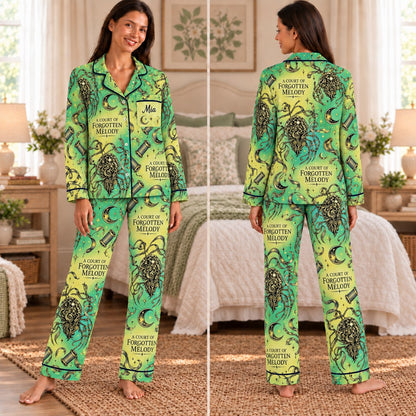 ACOTAR satin pajamas 7. Forgotten Melody – front and back view