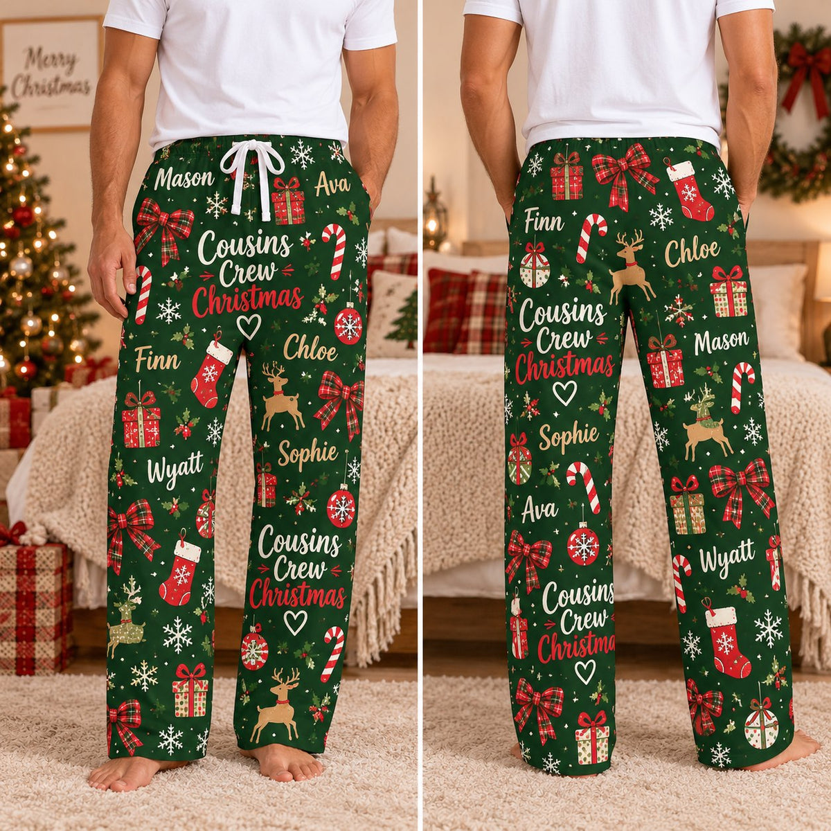 Personalized Christmas satin pajamas cousins crew - view 8