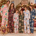 Personalized Christmas Satin Pajamas - Custom Name Family PJ Set, Retro Dove Reindeer Cabin Gift