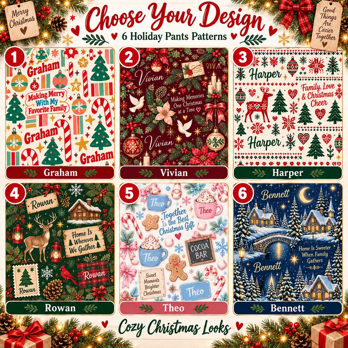 Personalized Christmas satin pajamas retro - choose your design, 6 patterns