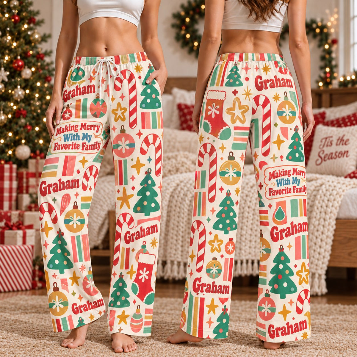 Personalized Christmas satin pajamas retro - view 3