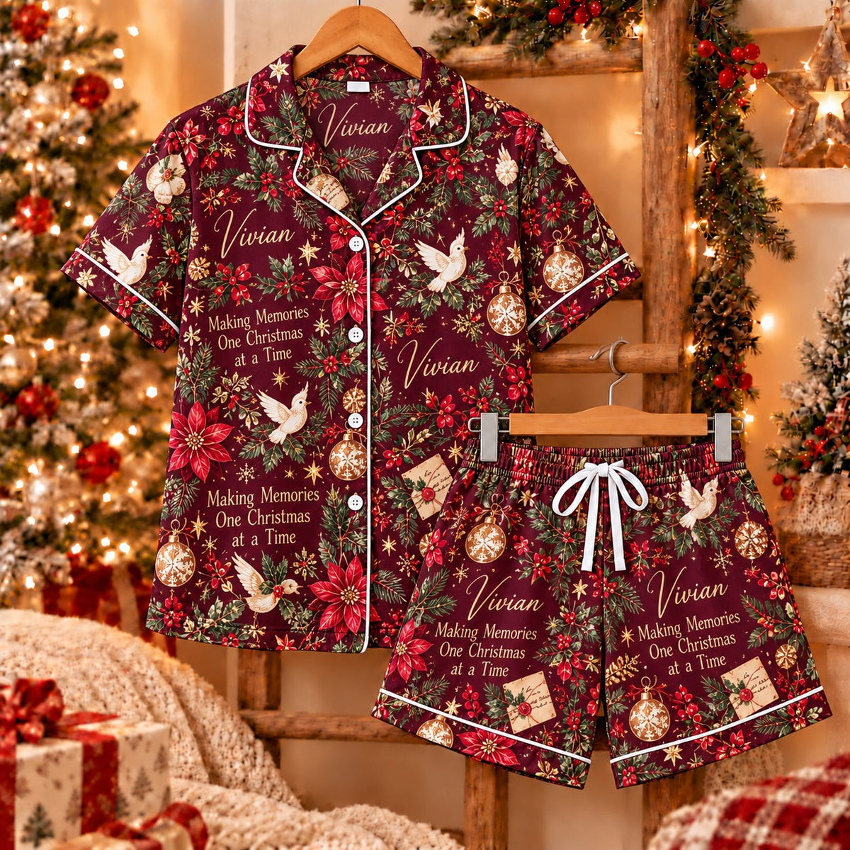Personalized Christmas satin pajamas retro - view 4