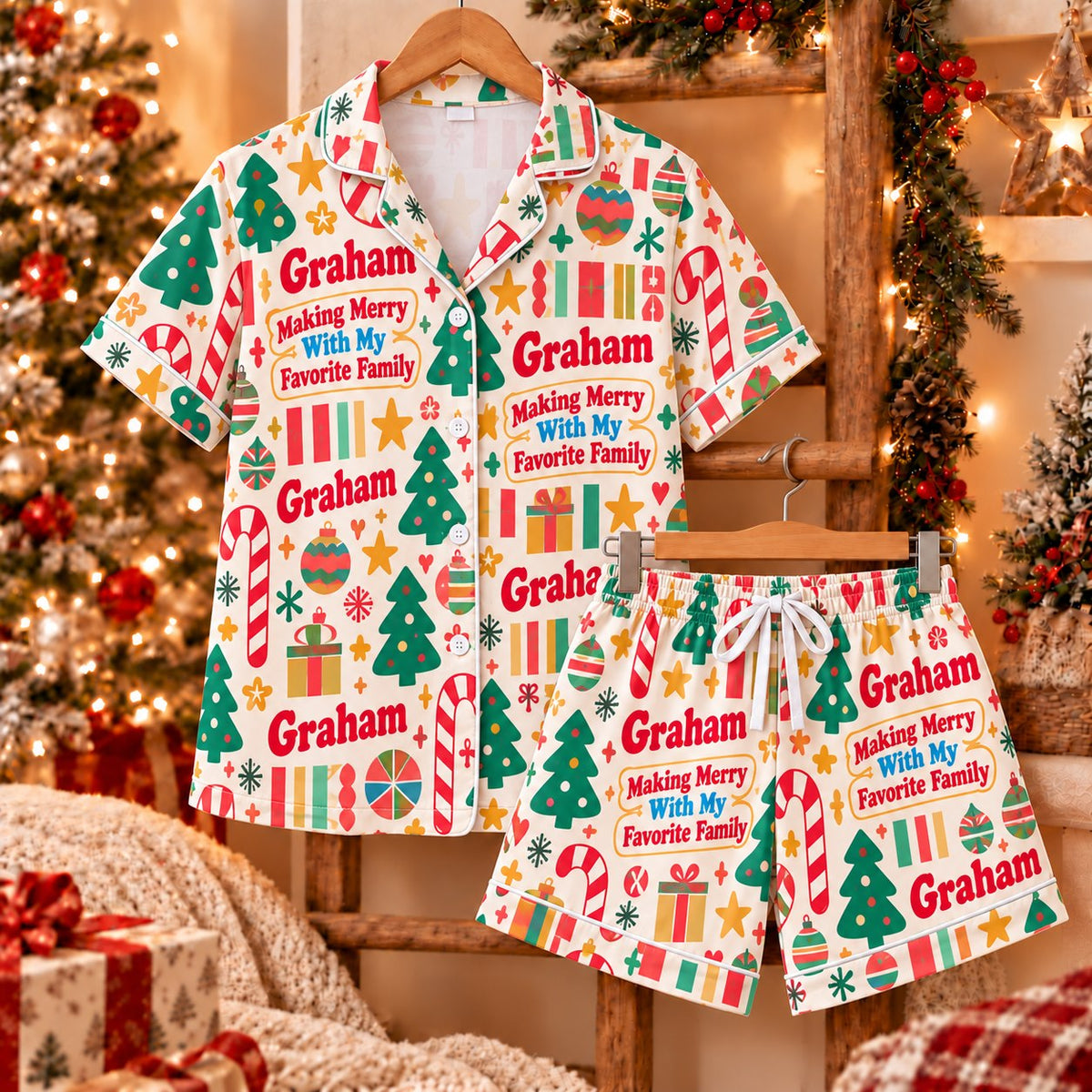 Personalized Christmas satin pajamas retro - view 5
