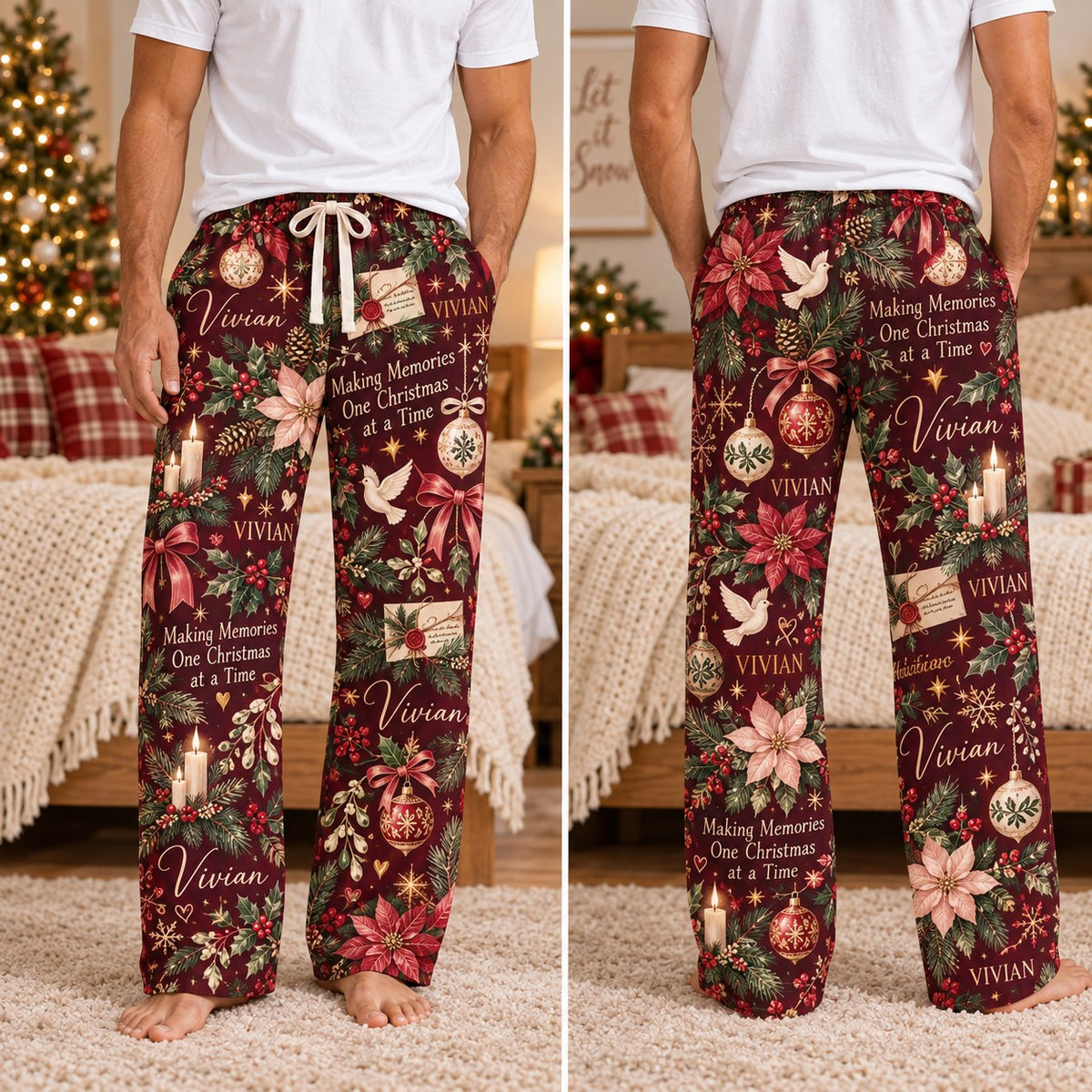 Personalized Christmas satin pajamas retro - view 6