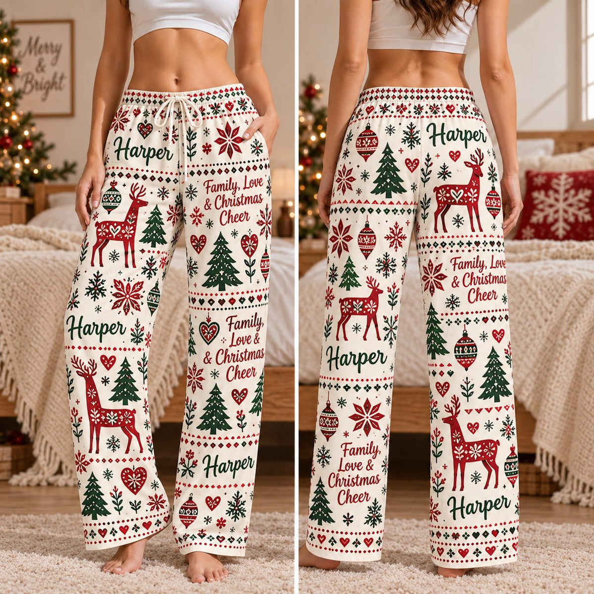 Personalized Christmas satin pajamas retro - view 7