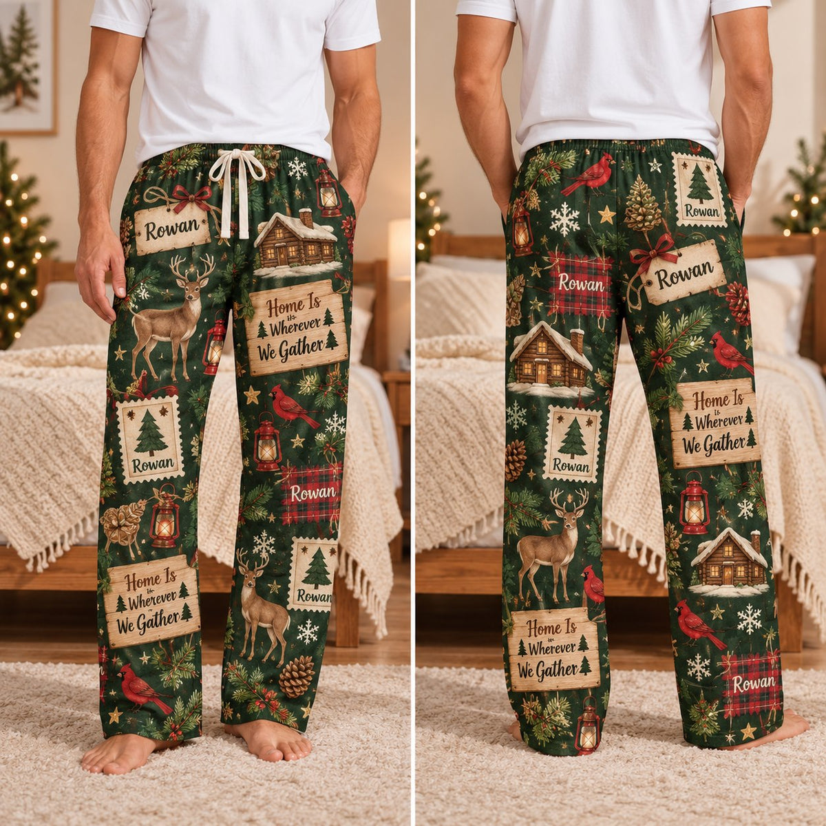 Personalized Christmas satin pajamas retro - view 8