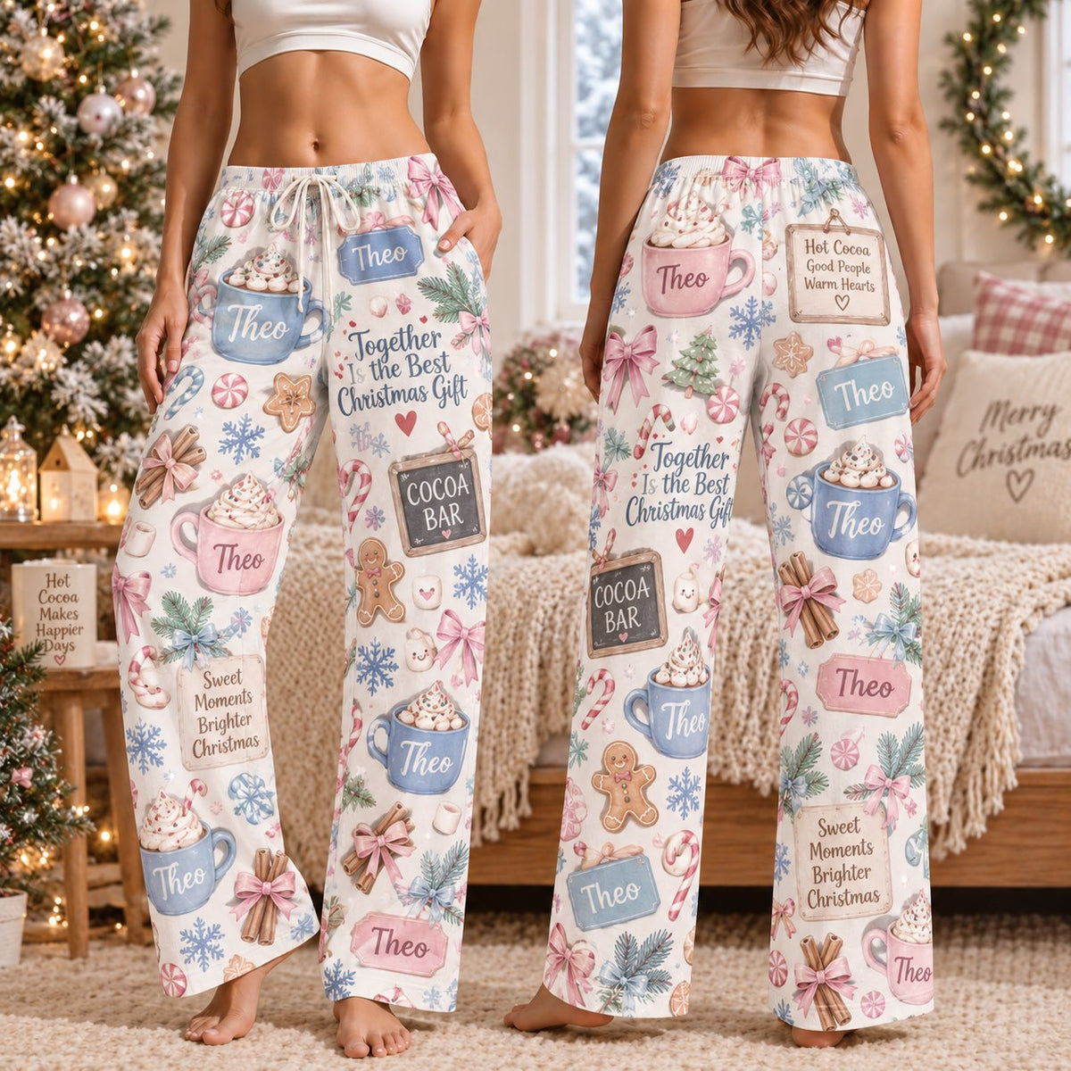 Personalized Christmas satin pajamas retro - view 9